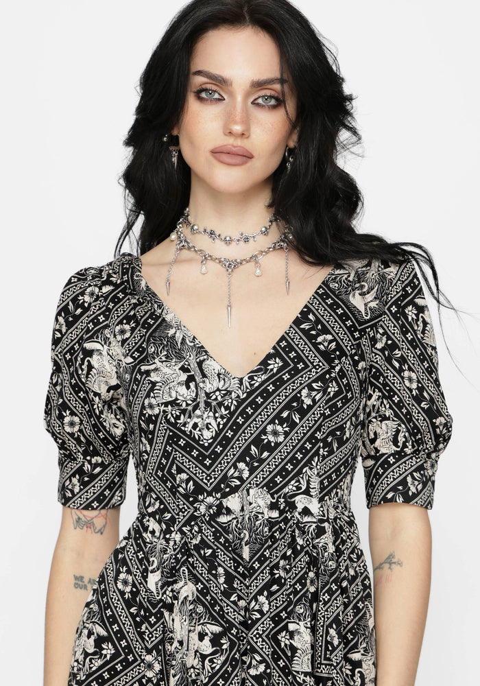 Hexweave Print V Neck Mini Dress