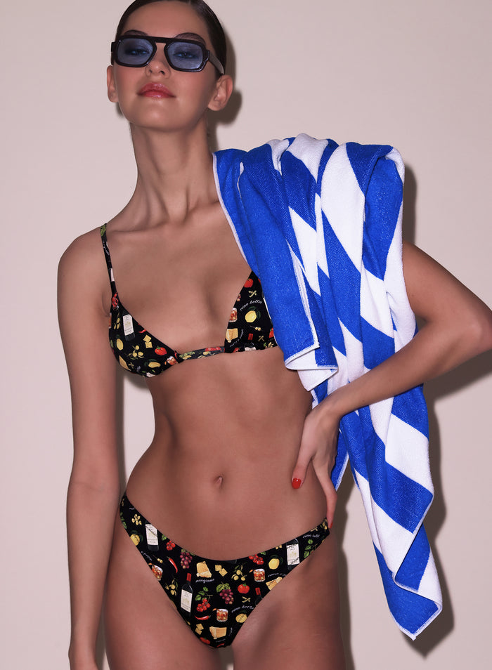 High Leg Bikini Bottom-black ciao amore print-Fleur du Mal