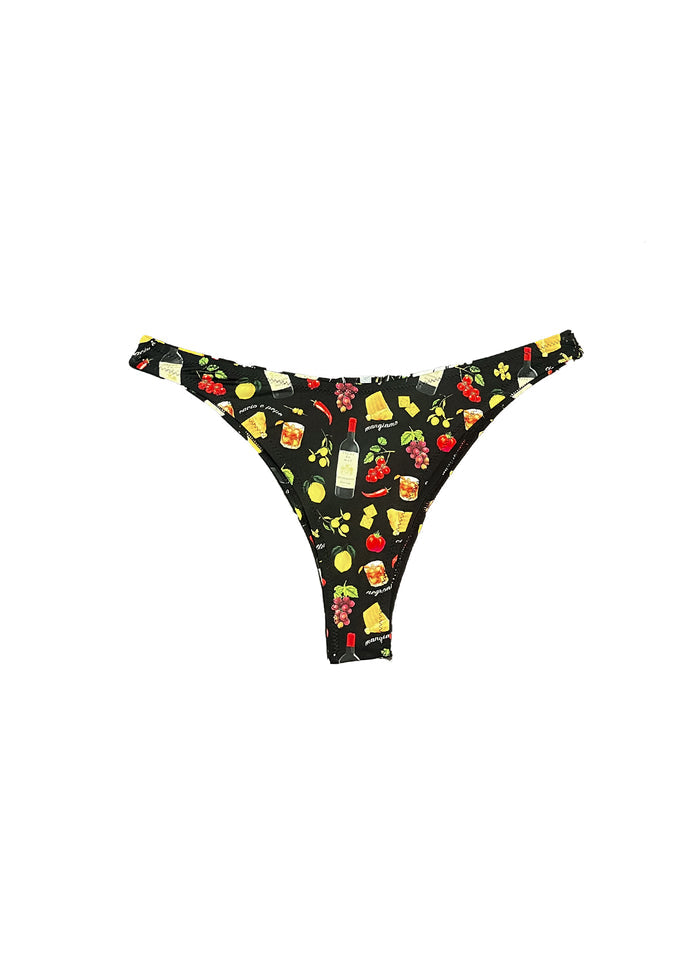 High Leg Bikini Bottom-black ciao amore print-flat