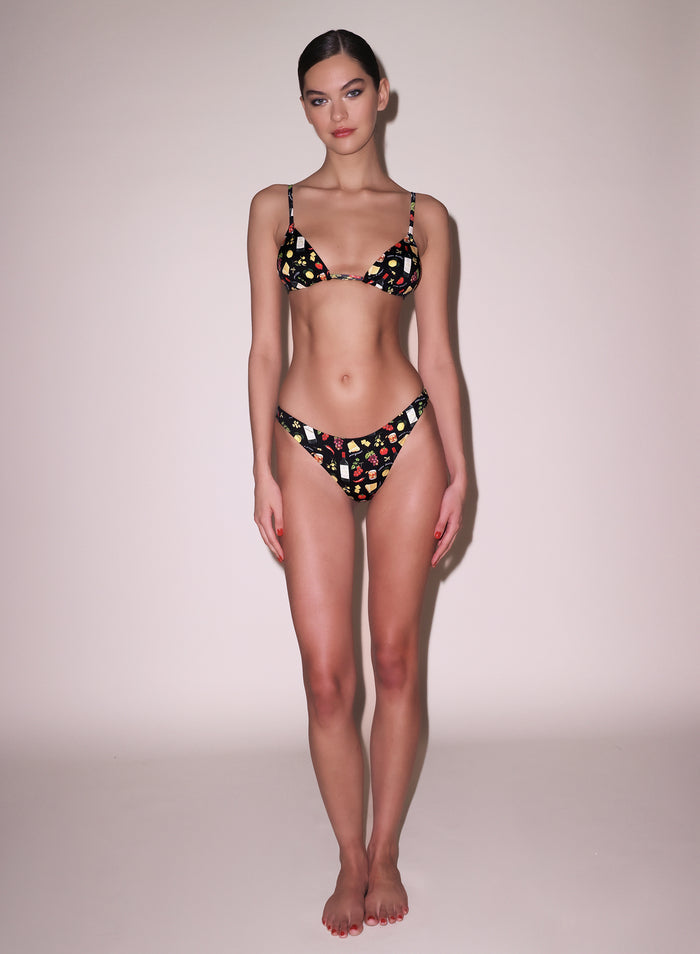 High Leg Bikini Bottom-black ciao amore print