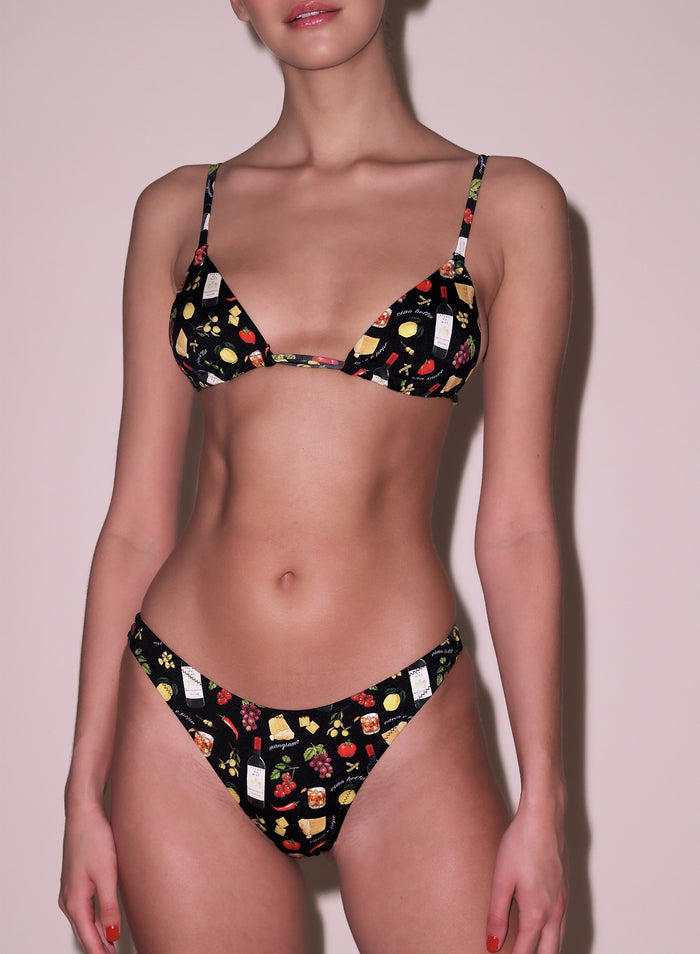 High Leg Bikini Bottom-black ciao amore print