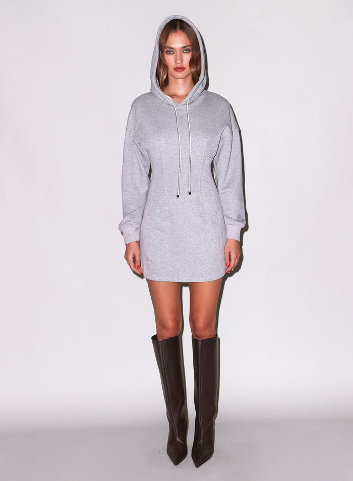 Hoodie Corset Dress-medium heather grey