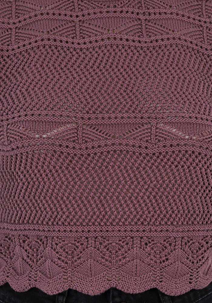 Hooked Pointelle Short Sleeve Crop Top - Purple