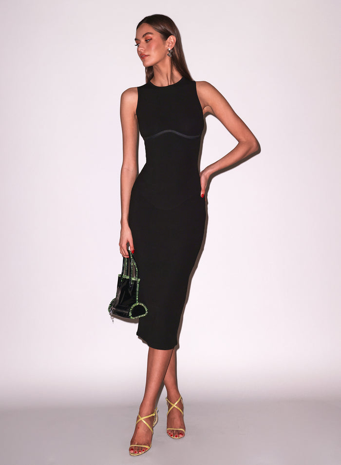 Hourglass Rib Midi Dress-black-Fleur du Mal