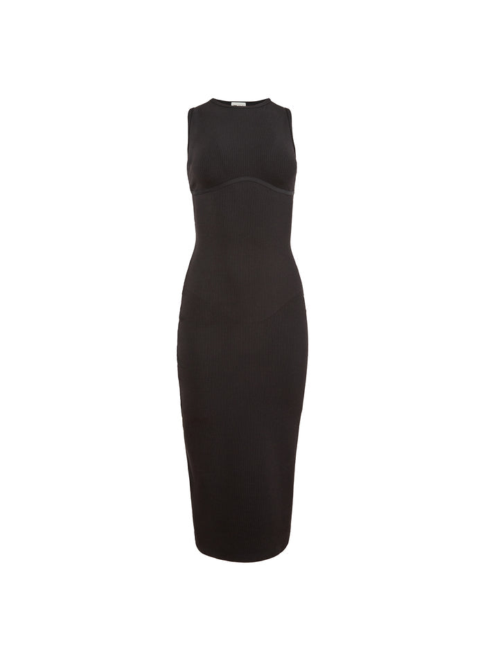 Hourglass Rib Midi Dress-black-flat