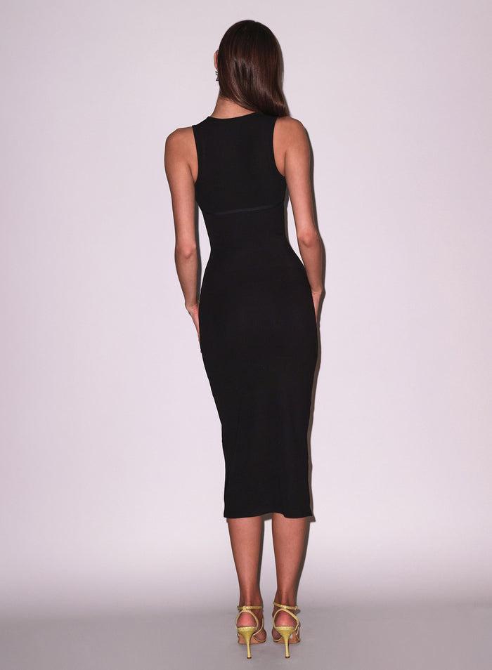 Hourglass Rib Midi Dress-black