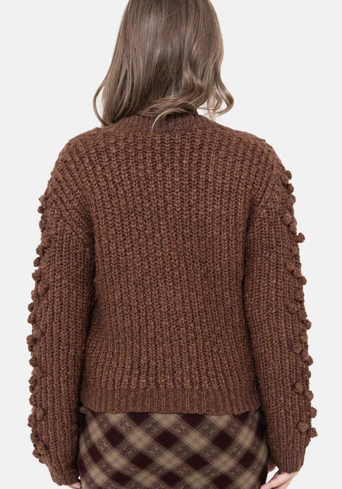 Isla Chunky Bobble Moon Embroidered Knit Cardigan