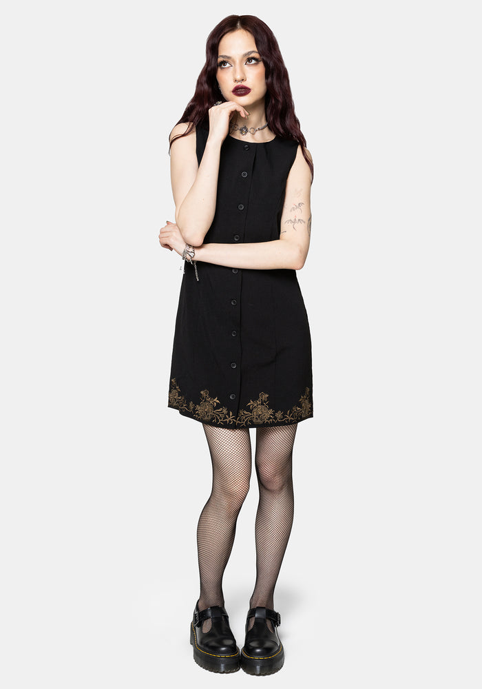 Ismay Vine Embroidered Hem Button Up Mini Dress