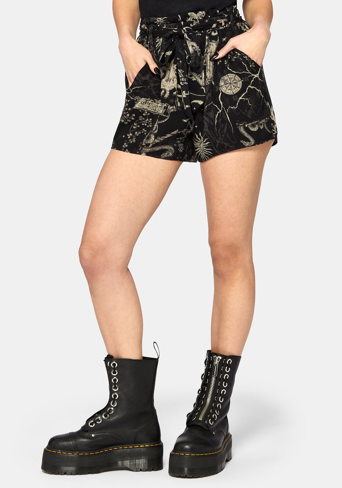 Isolde Medieval Map Paperbag Tie Waist Short