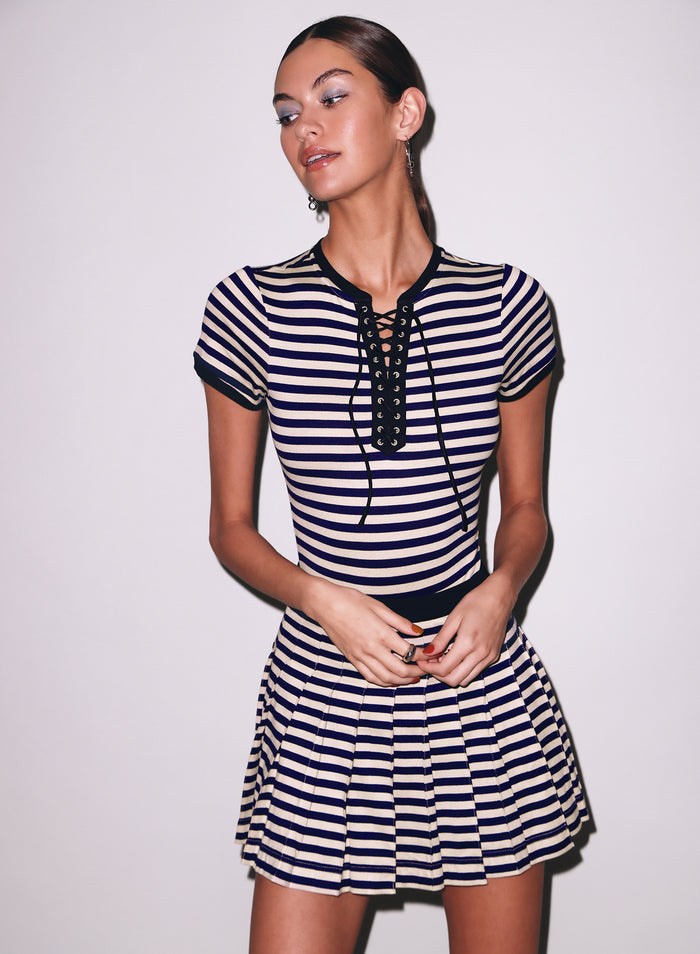 Ivy Ringer Bodysuit-navy sand stripe
