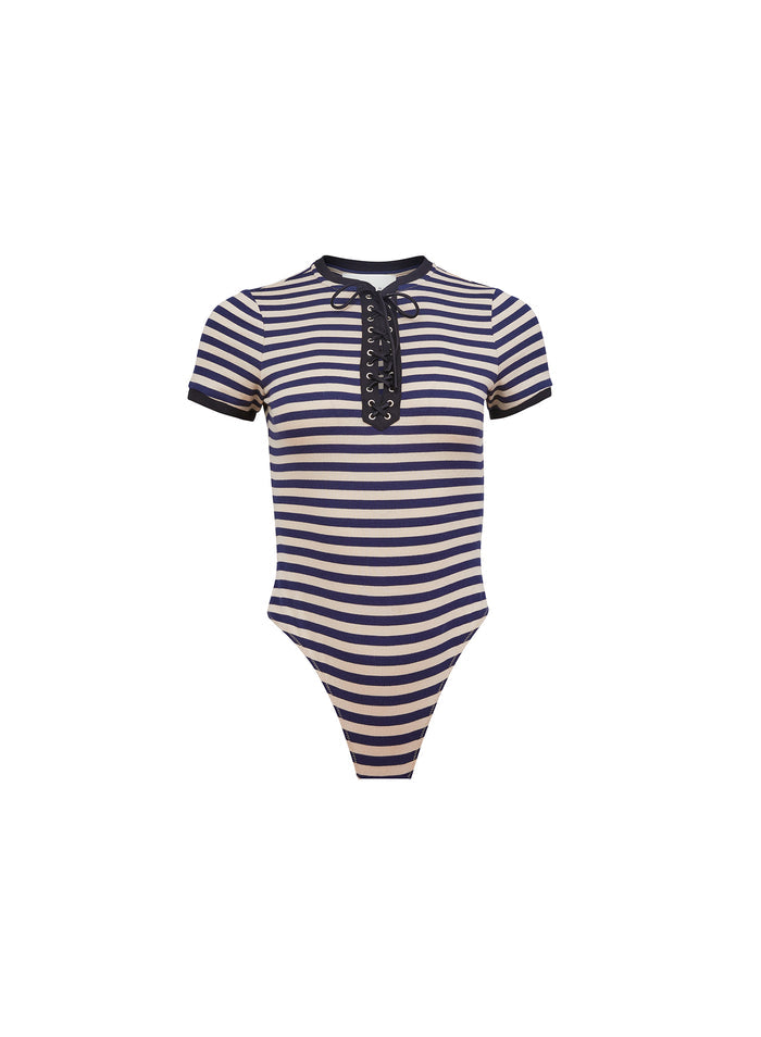 Ivy Ringer Bodysuit-navy sand stripe