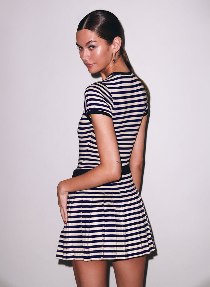 Ivy Ringer Bodysuit-navy sand stripe