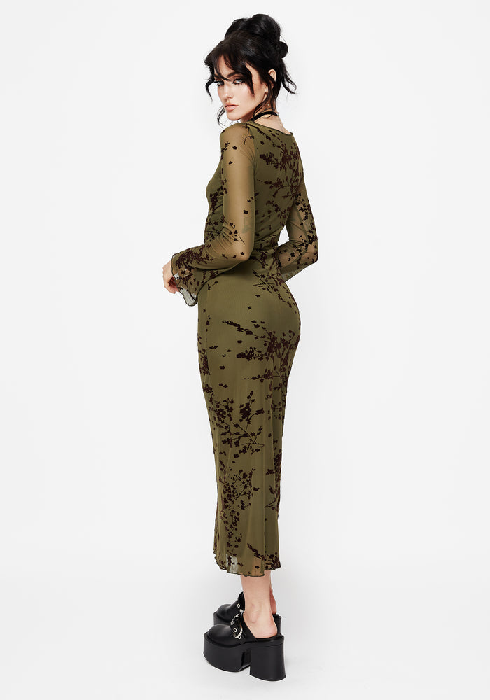 Jael Flocked Devoré Midi Dress