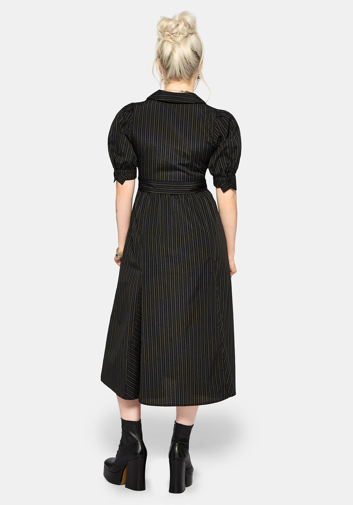 Jenna Stripe Cotton Tie Midi Dress US 2