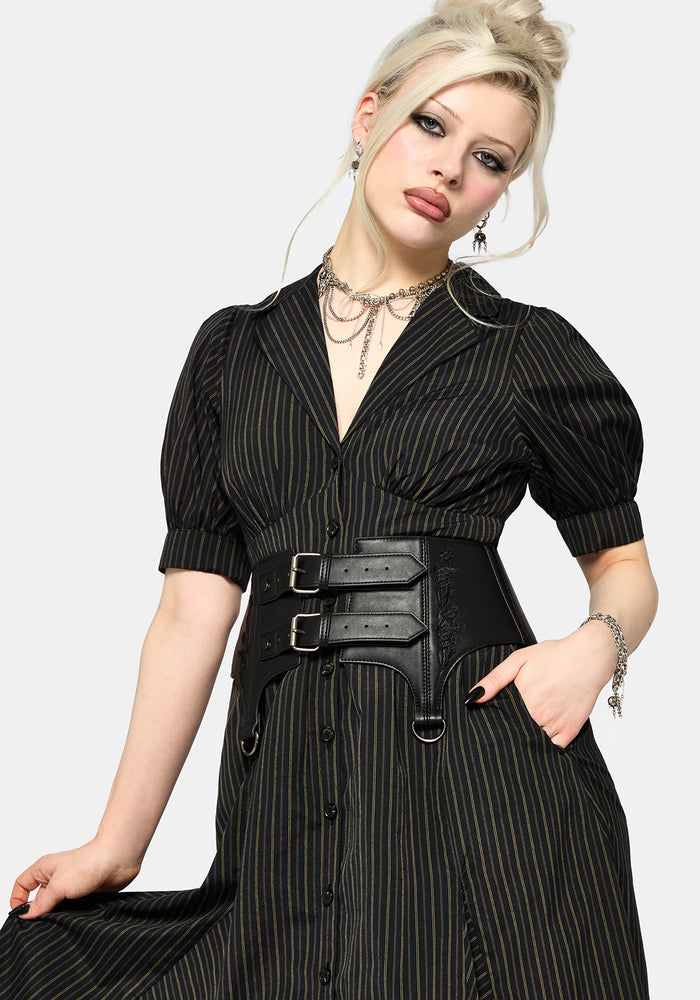 Jenna Stripe Cotton Tie Midi Dress