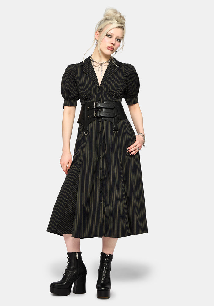 Jenna Stripe Cotton Tie Midi Dress US 2