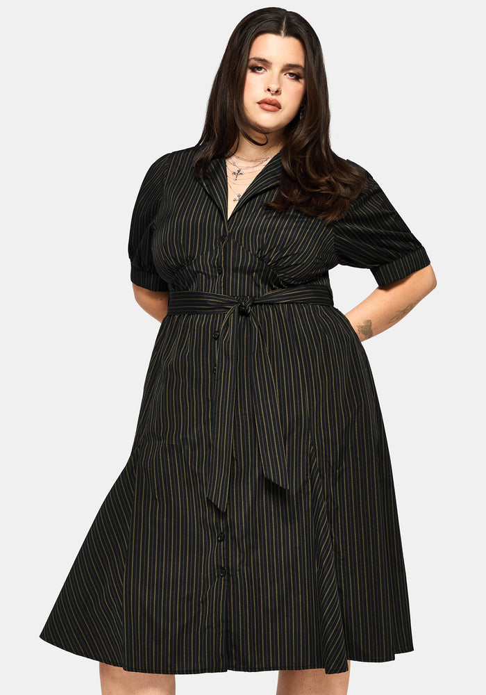 Jenna Stripe Cotton Tie Midi Dress