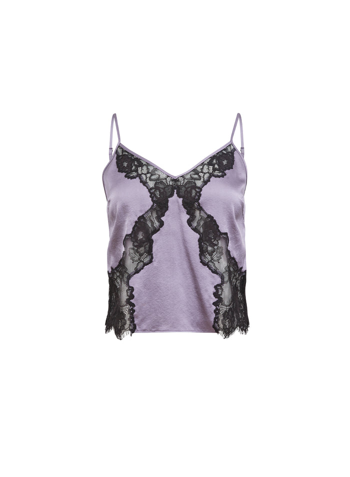 Juliet Lace Silk Cami-lavender smoke