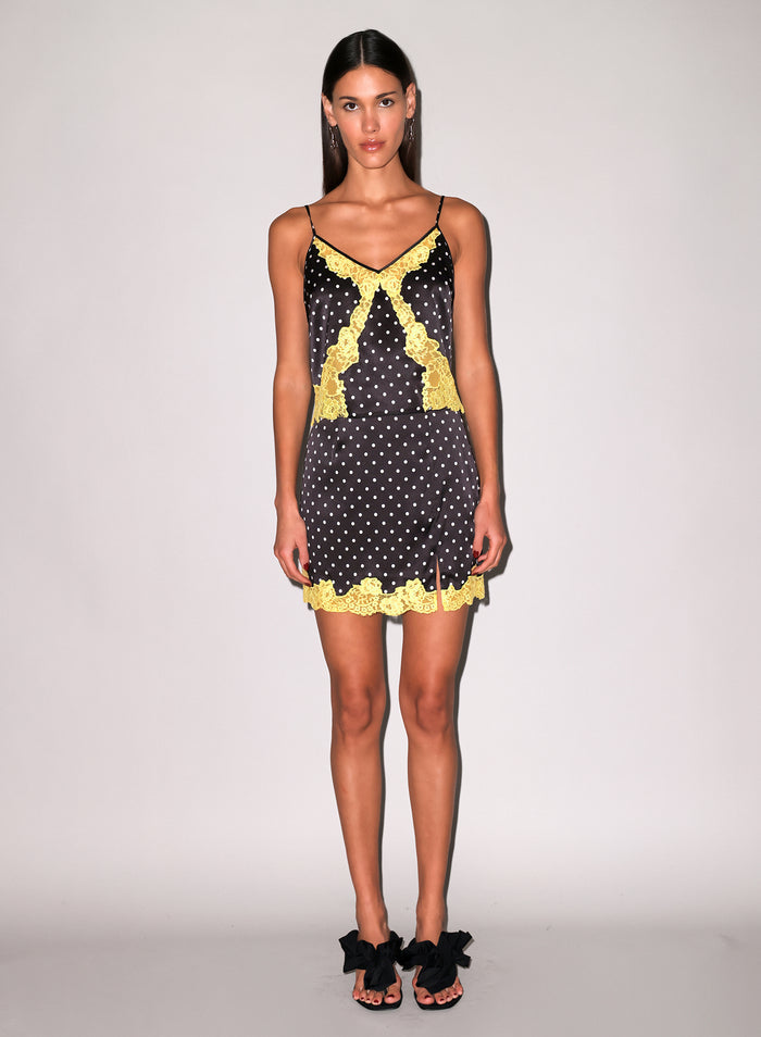 Juliet Lace Silk Cami-small dot black-flat
