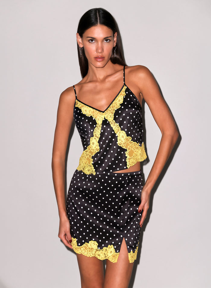 Juliet Lace Silk Cami-small dot black