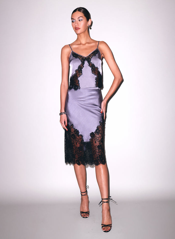 Juliet Lace Silk Skirt-lavender smoke-Fleur du Mal-flat