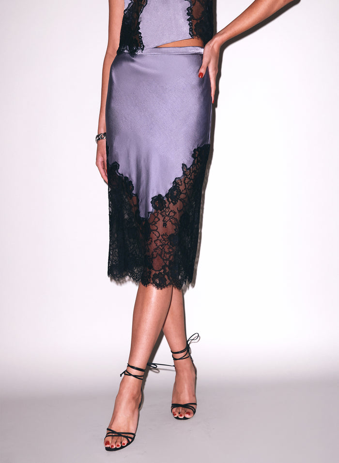 Juliet Lace Silk Skirt-lavender smoke