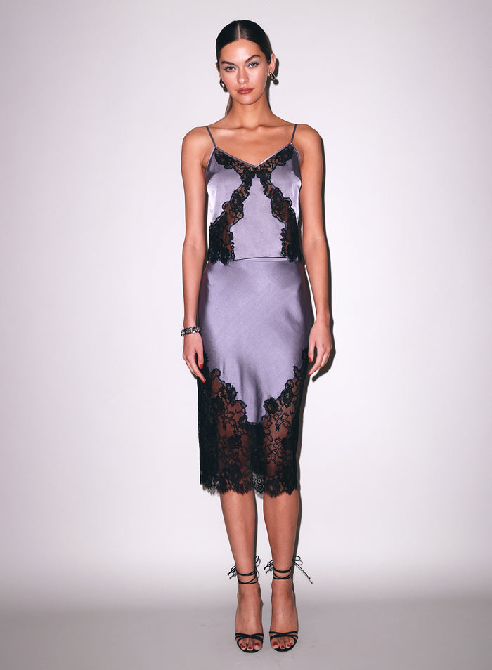 Juliet Lace Silk Skirt-lavender smoke