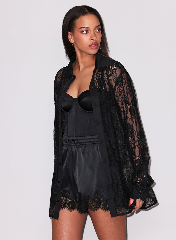 Juliet Lace Button Down-black