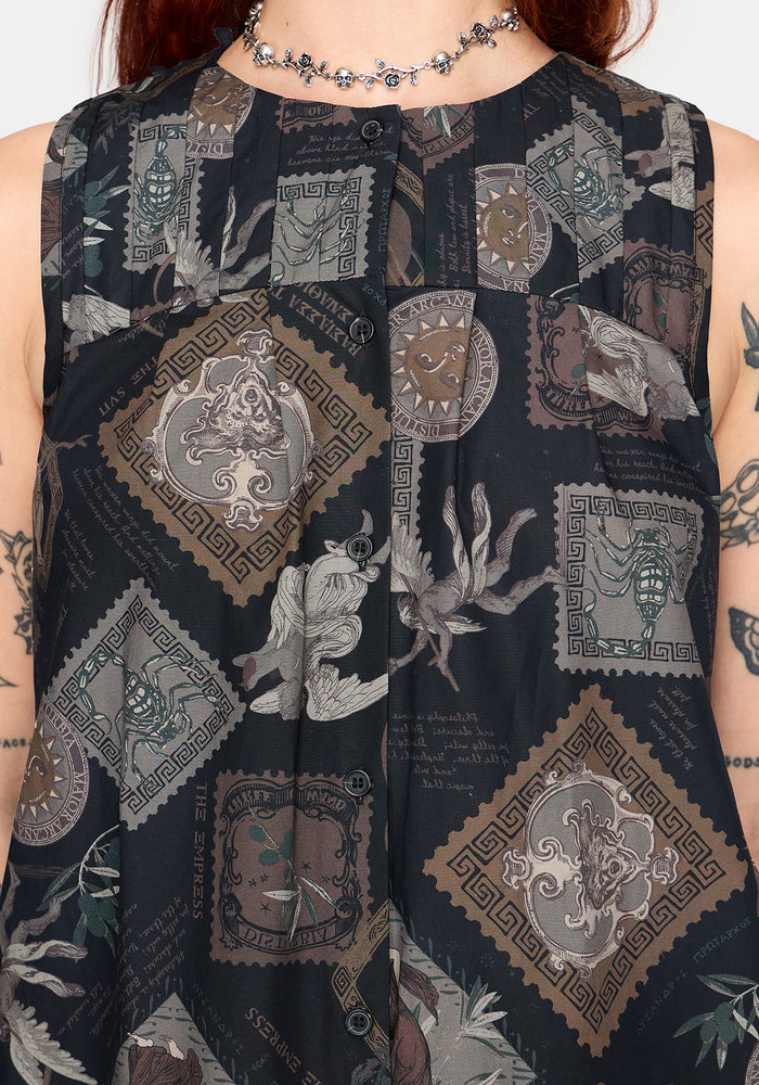 Kleo Relics Cotton Print Pleated Mini Dress