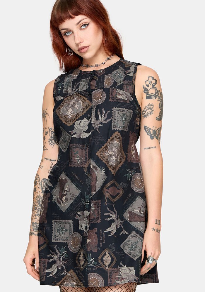 Kleo Relics Cotton Print Pleated Mini Dress