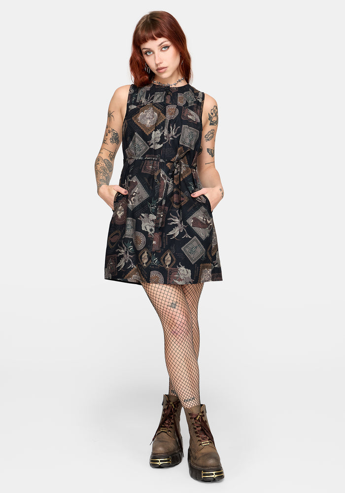 Kleo Relics Cotton Print Pleated Mini Dress