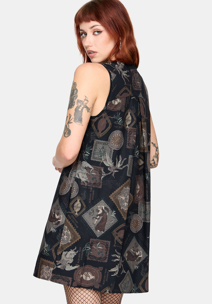 Kleo Relics Cotton Print Pleated Mini Dress