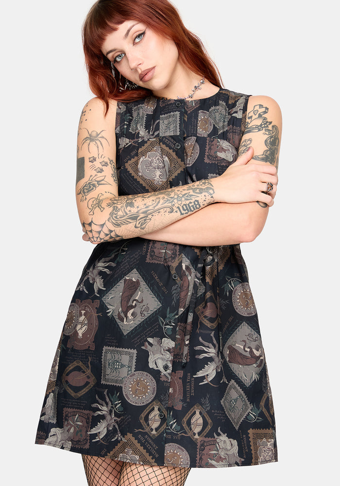Kleo Relics Cotton Print Pleated Mini Dress