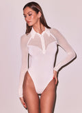 Knit Mesh Collared Bodysuit-ecru-Fleur du Mal