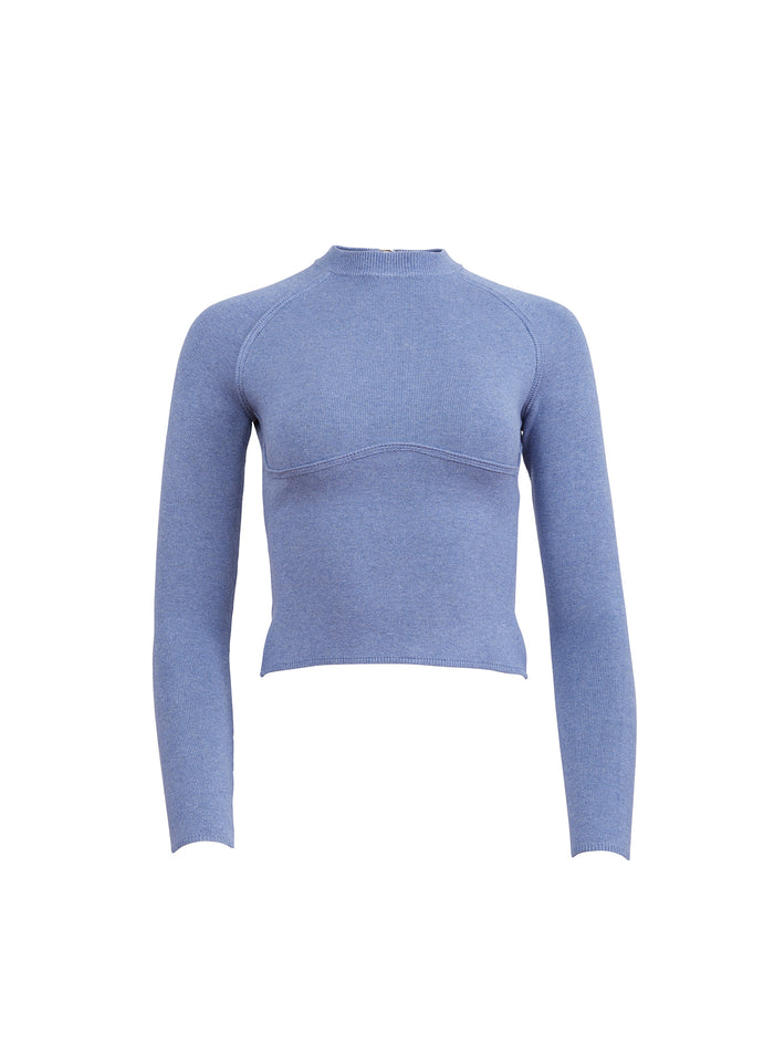 Knit Underbust Long Sleeve Top-charcoal blue-flat