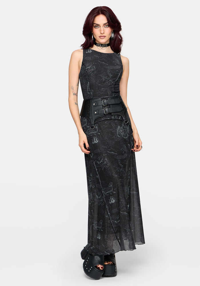 Kosmara Map Print Mesh Midaxi Dress