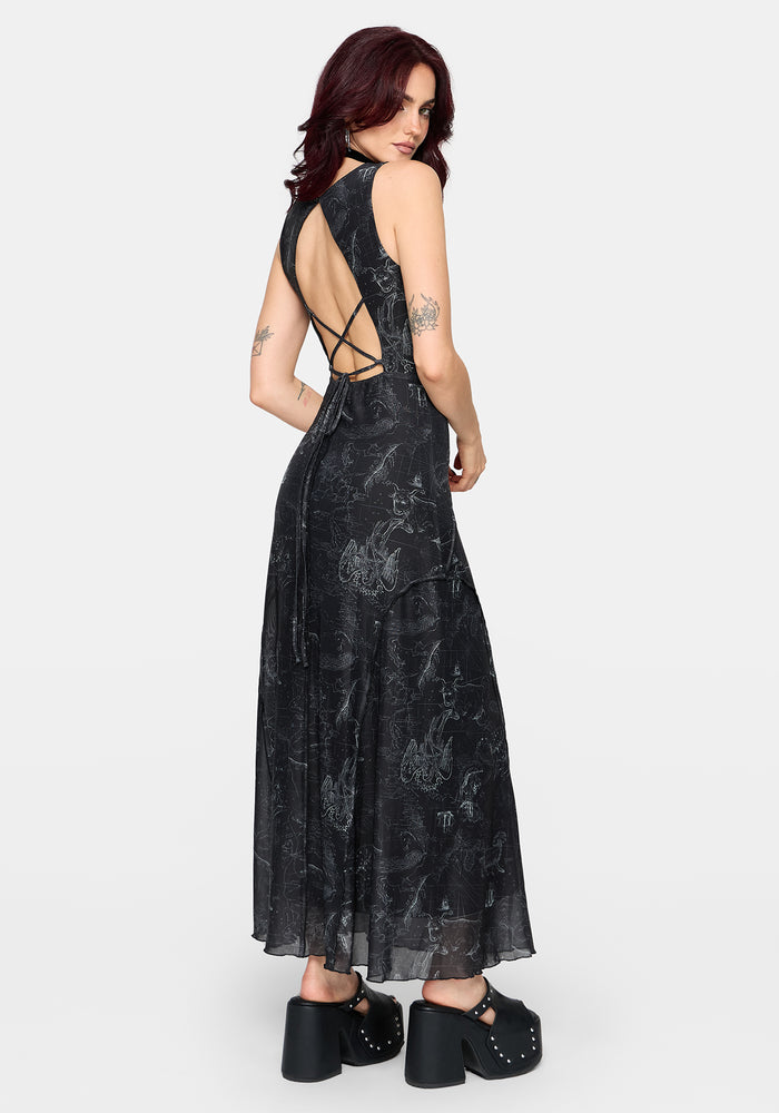 Kosmara Map Print Mesh Midaxi Dress