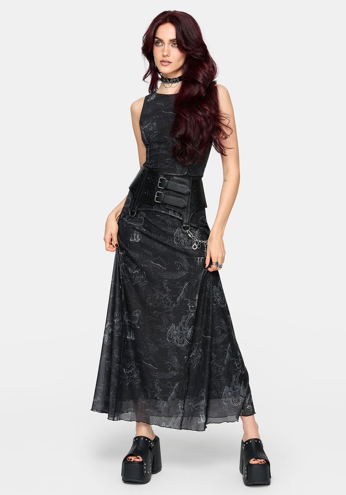 Kosmara Map Print Mesh Midaxi Dress