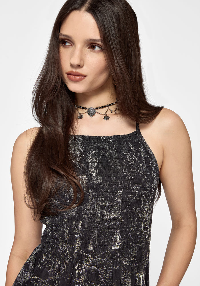 Kosmara Map Print Shirred Cami Playsuit