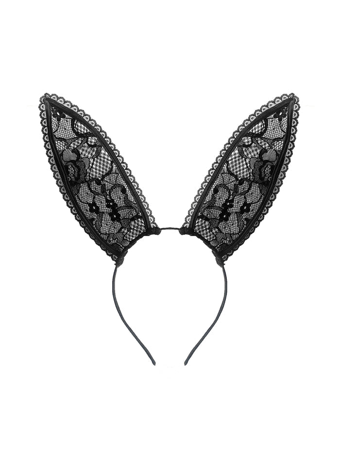Lace Bunny Ears-black-Fleur du Mal-flat