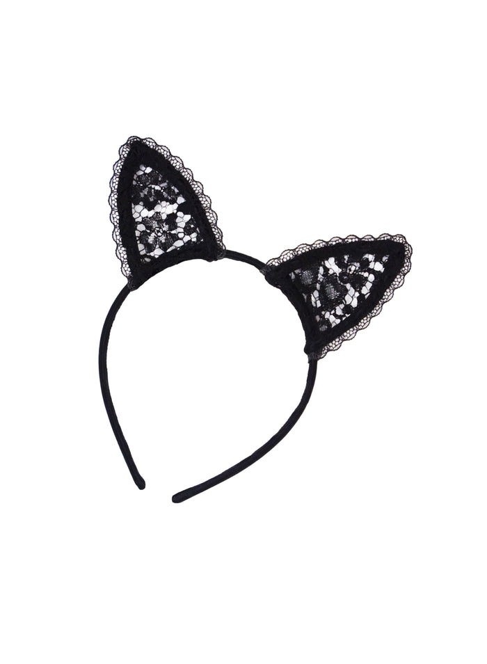 Lace Cat Ears-black-flat