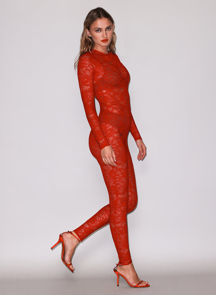 Lace Catsuit-Rouge-Fleur du Mal