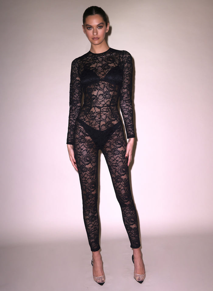 Lace Catsuit-black