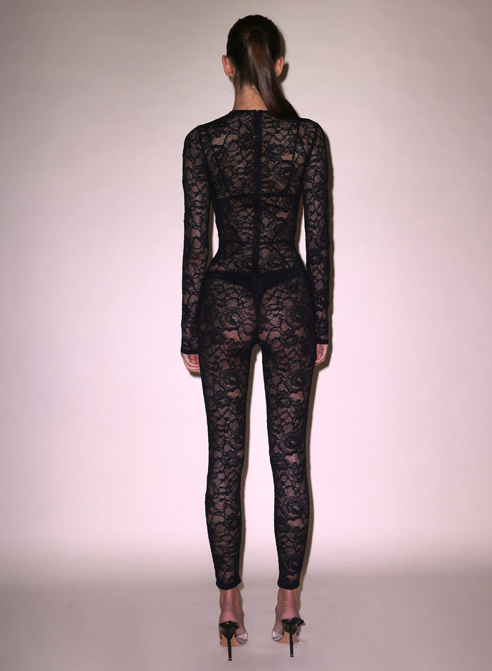 Lace Catsuit-black