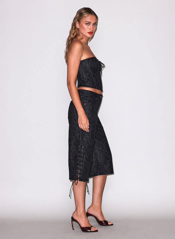 Lace Denim Bustier- Black- FDM