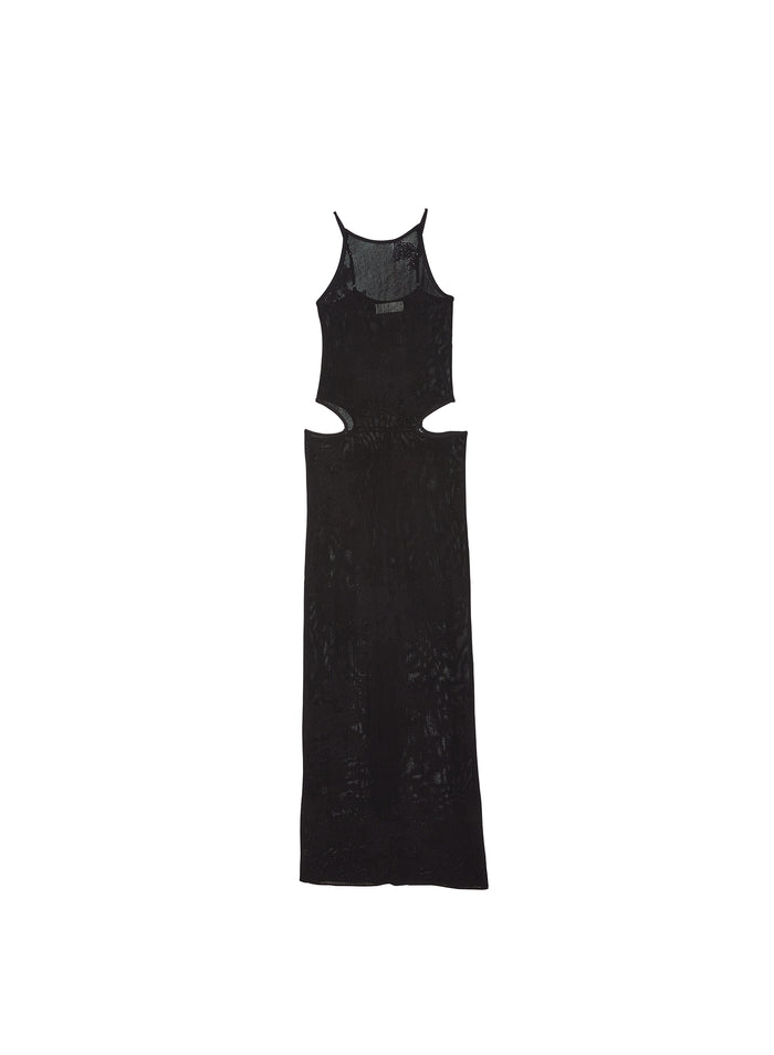 Lace Pointelle Cutout Maxi Dress-black-flat
