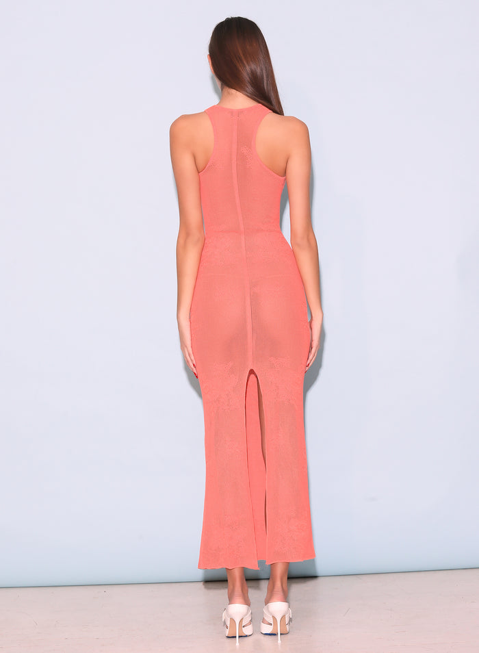 Lace Pointelle Maxi Dress-tangerine