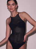 Lace Pointelle Racer Bodysuit-black-Fleur du Mal