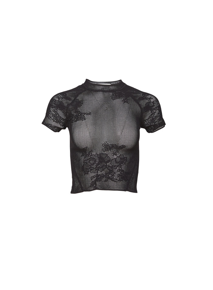 Lace Pointelle Tee-black-flat