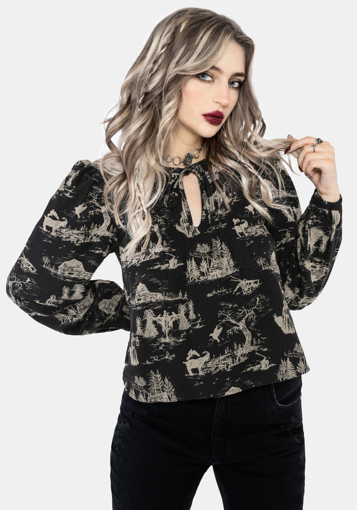 Lacelle Cotton Smock Print Blouse